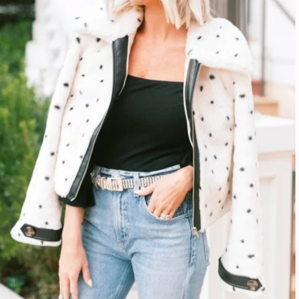 Majorelle Kaelyn Faux Fur Polka Dot Print Jacket